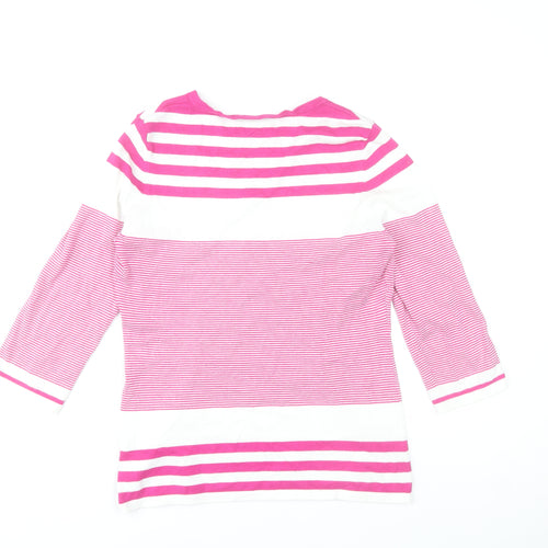 Gallery Women's Pink & White Striped 3/4 Sleeve Pullover Jumper Size S