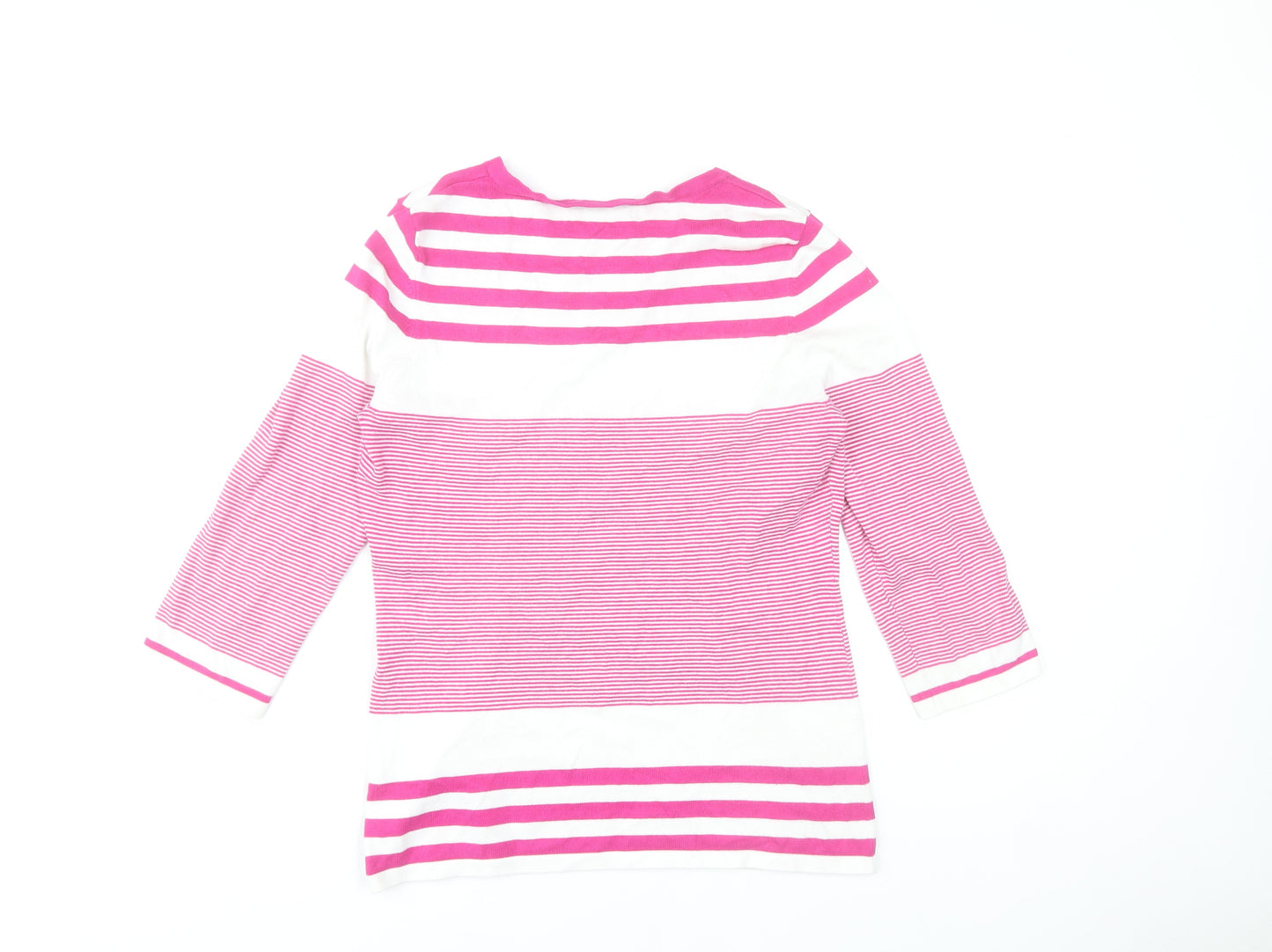 Gallery Women's Pink & White Striped 3/4 Sleeve Pullover Jumper Size S