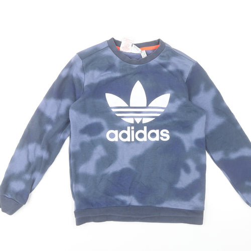 Adidas Boys Blue Sweatshirt 11-12 Years Pullover Crew Neck Logo Print