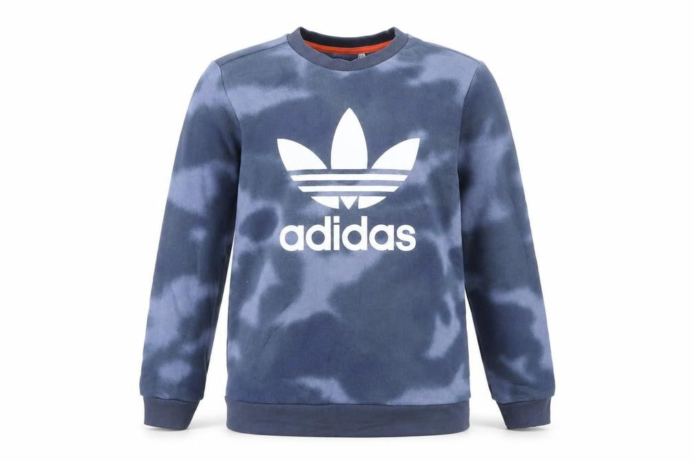 Front view of Adidas boys’ blue sweatshirt 11-12 years pullover crew neck logo print