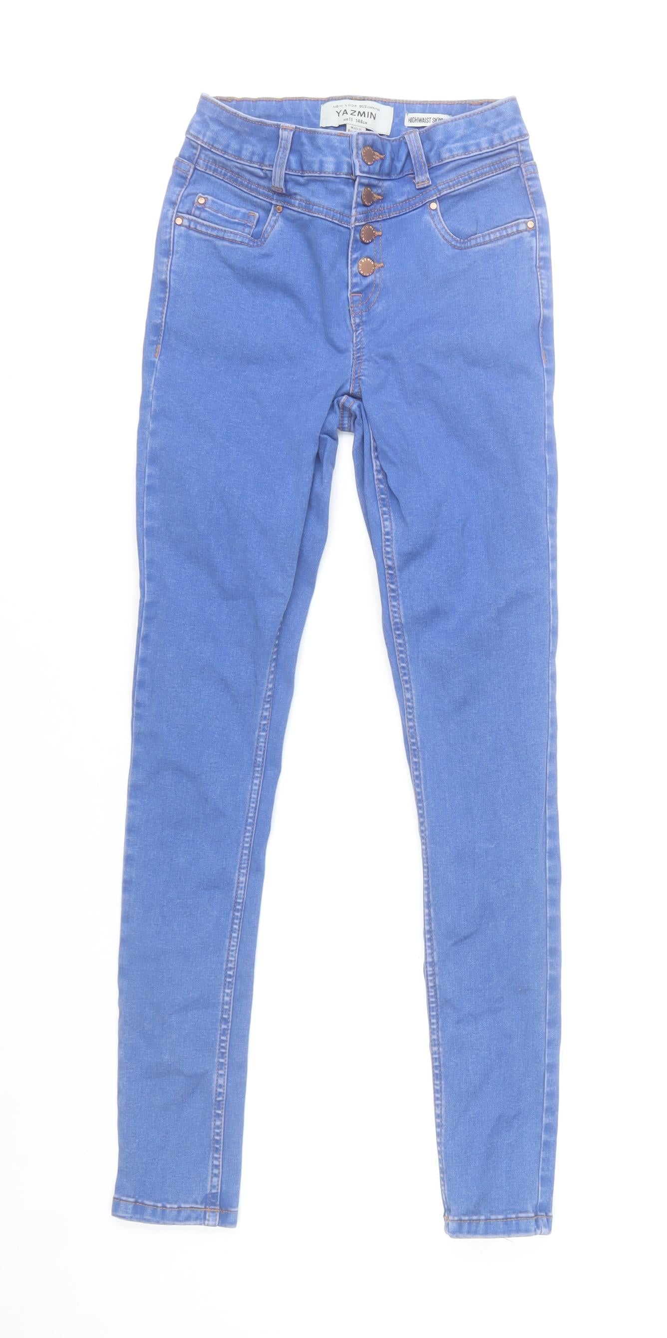 Yazmin Girls Blue High Waist Skinny Jeans Age 11 Years 146cm Stretch Denim