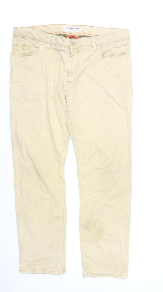 Alberto Men's Beige Regular Slim Fit Straight Jeans W38 L30