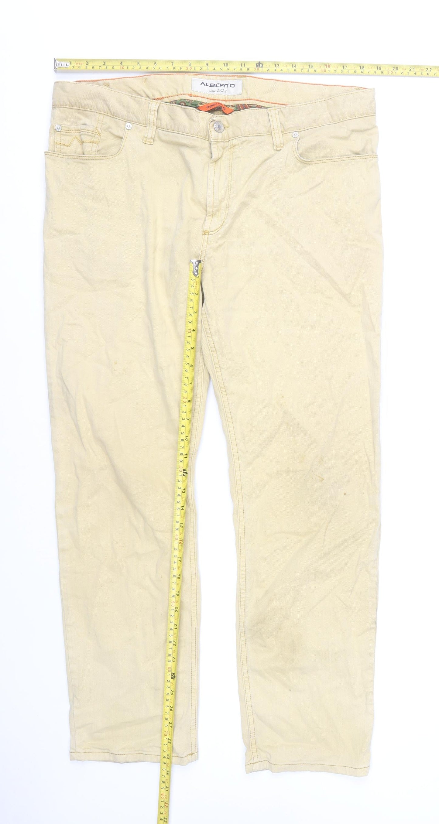 Alberto Men's Beige Regular Slim Fit Straight Jeans W38 L30