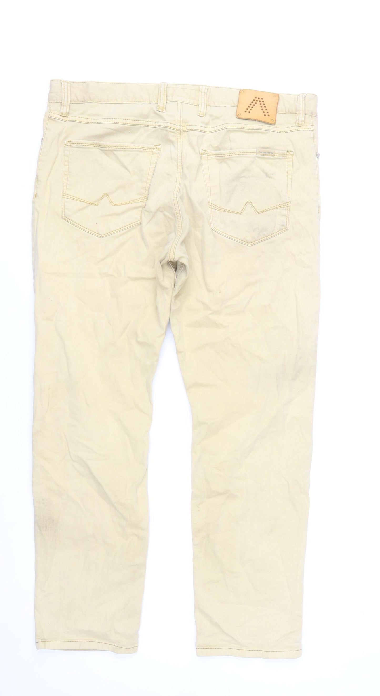 Alberto Men's Beige Regular Slim Fit Straight Jeans W38 L30