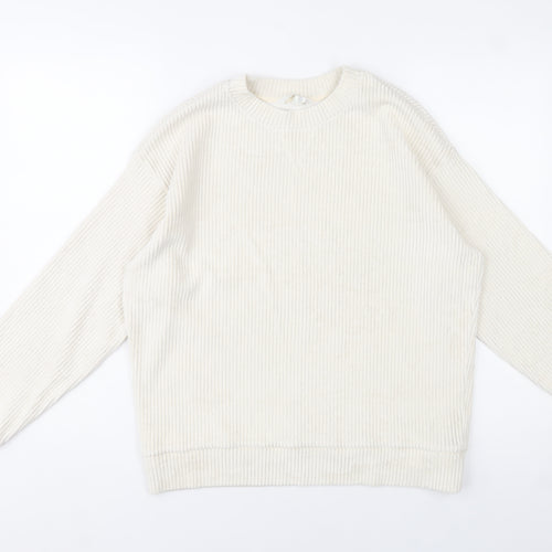H&M Womens Ivory Ribbed Pullover Sweatshirt Size M Cotton Blend