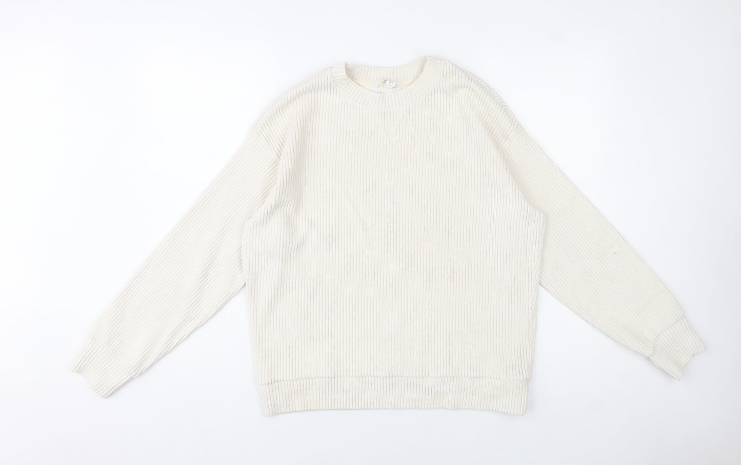 H&M Womens Ivory Ribbed Pullover Sweatshirt Size M Cotton Blend