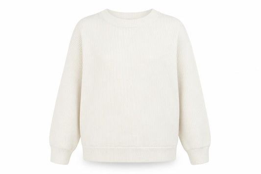 Front view of H&M women’s ivory ribbed pullover sweatshirt, size M, cotton blend