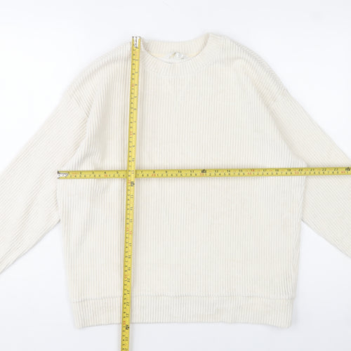 H&M Womens Ivory Ribbed Pullover Sweatshirt Size M Cotton Blend