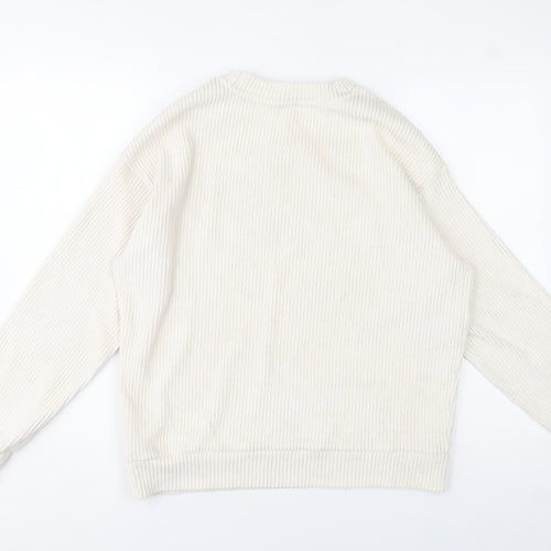 H&M Womens Ivory Ribbed Pullover Sweatshirt Size M Cotton Blend