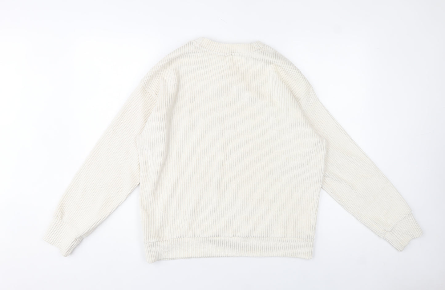 H&M Womens Ivory Ribbed Pullover Sweatshirt Size M Cotton Blend