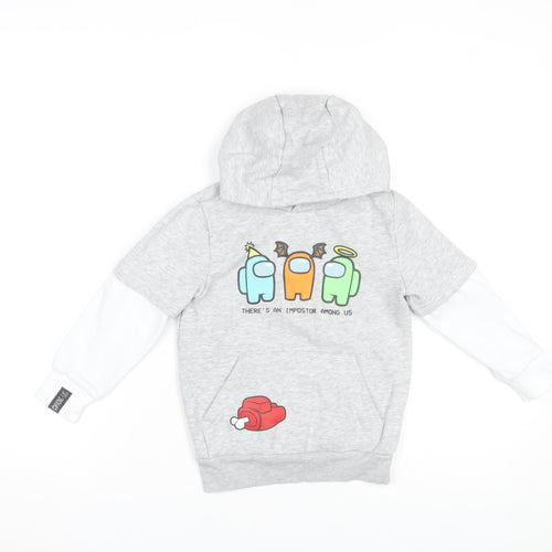 Among Us Boys Grey Graphic Pullover Hoodie Size 5-6 Years Cotton Blend