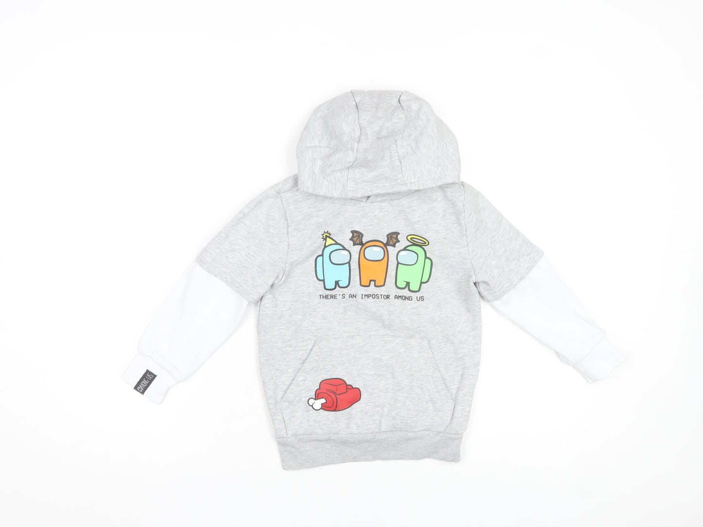 Among Us Boys Grey Graphic Pullover Hoodie Size 5-6 Years Cotton Blend