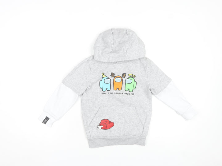 Among Us Boys Grey Graphic Pullover Hoodie Size 5-6 Years Cotton Blend