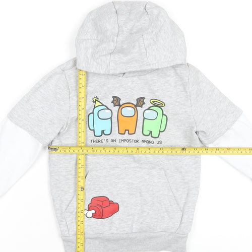 Among Us Boys Grey Graphic Pullover Hoodie Size 5-6 Years Cotton Blend