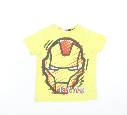 Front view of Marvel boys’ yellow iron man graphic short sleeve t-shirt 6-7 years