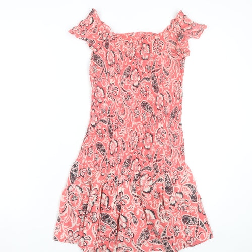 Mango Women’s Pink Floral Off Shoulder Skater Dress Size 10