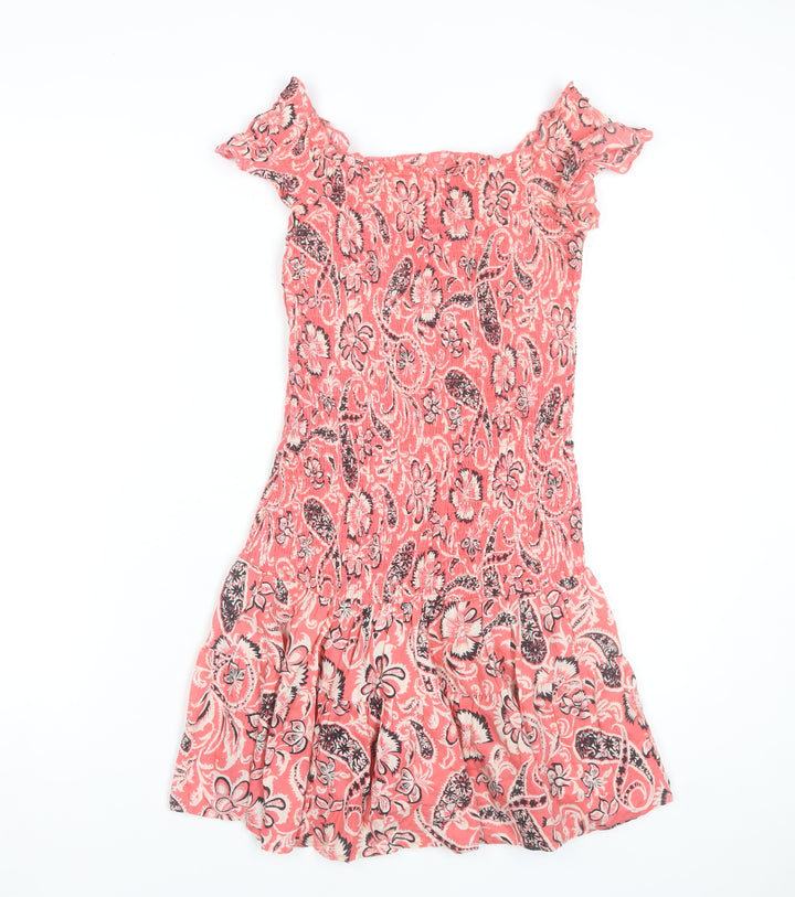 Mango Women’s Pink Floral Off Shoulder Skater Dress Size 10
