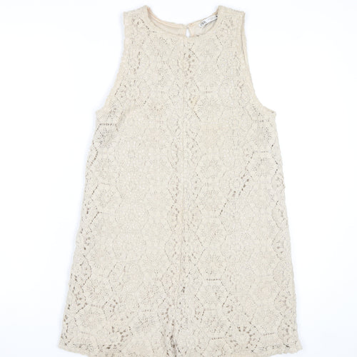 Zara Women Beige Lace Playsuit Size S Sleeveless Summer Romper