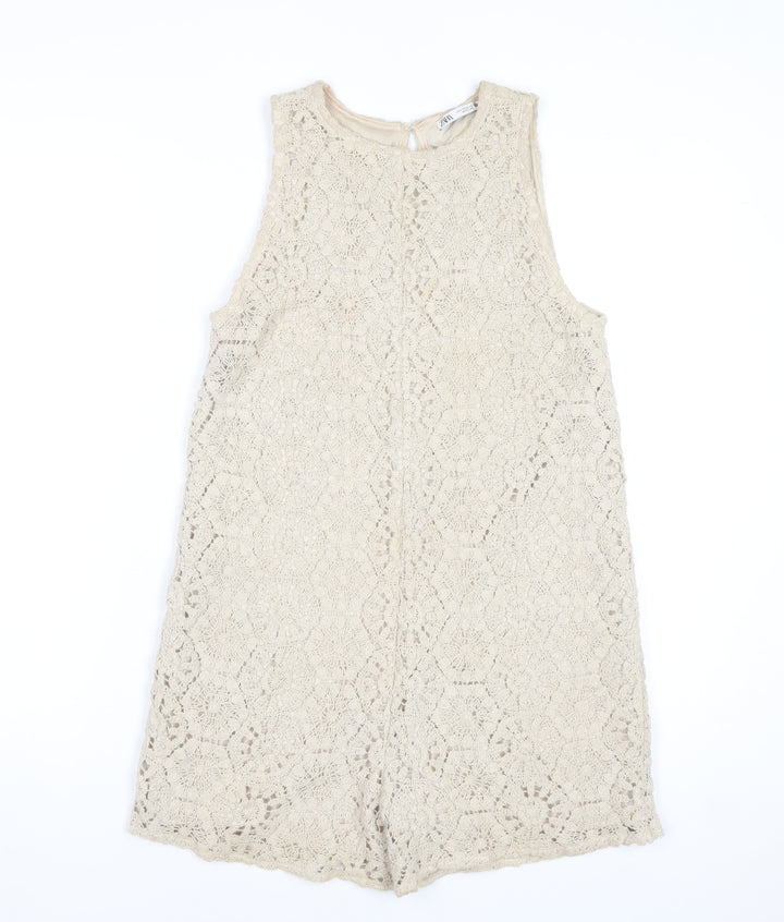 Zara Women Beige Lace Playsuit Size S Sleeveless Summer Romper