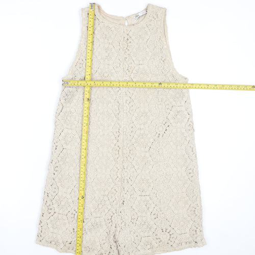 Zara Women Beige Lace Playsuit Size S Sleeveless Summer Romper
