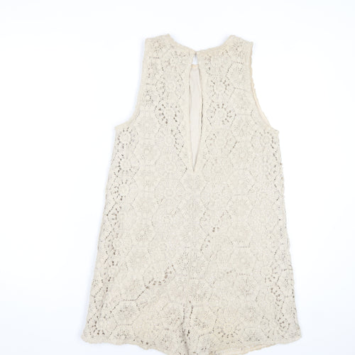 Zara Women Beige Lace Playsuit Size S Sleeveless Summer Romper