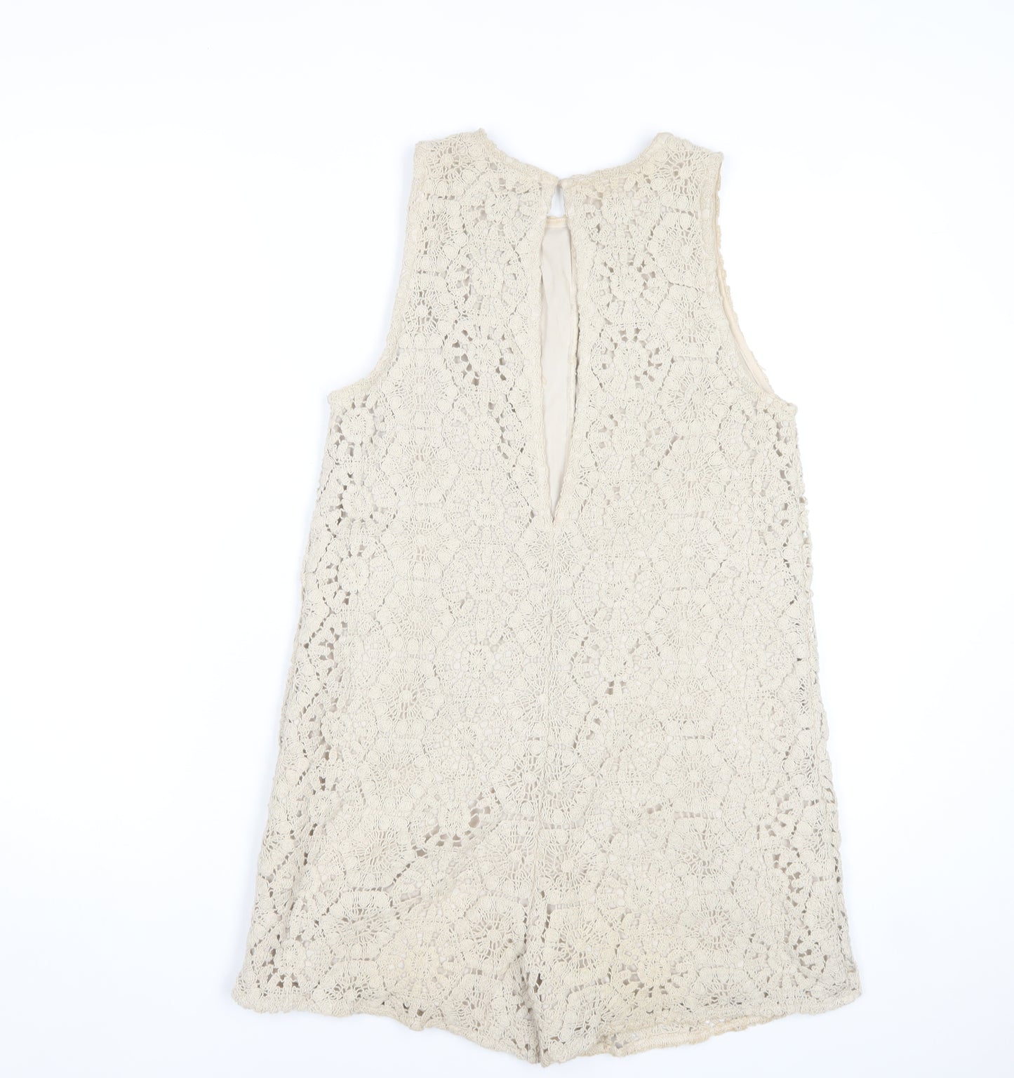 Zara Women Beige Lace Playsuit Size S Sleeveless Summer Romper