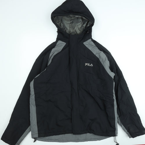 Fila Men's Black Hooded Parka Jacket S Water Resistant Sportswear