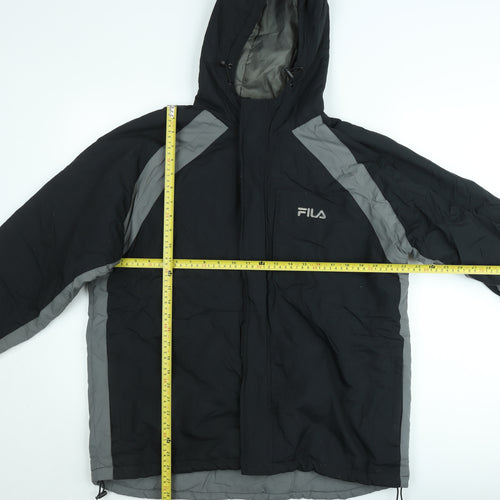 Fila Men's Black Hooded Parka Jacket S Water Resistant Sportswear