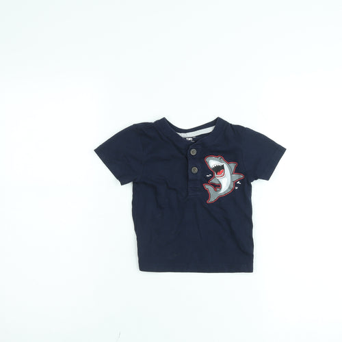 Garanimals Boys Blue Shark Graphic Henley T-Shirt 2 Years Cotton Blend