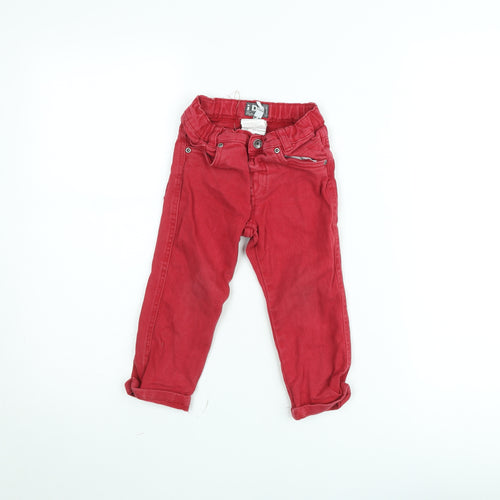 iDO Boys Red Cotton Chino Trousers 3 Years Adjustable Waist Zip Pocket