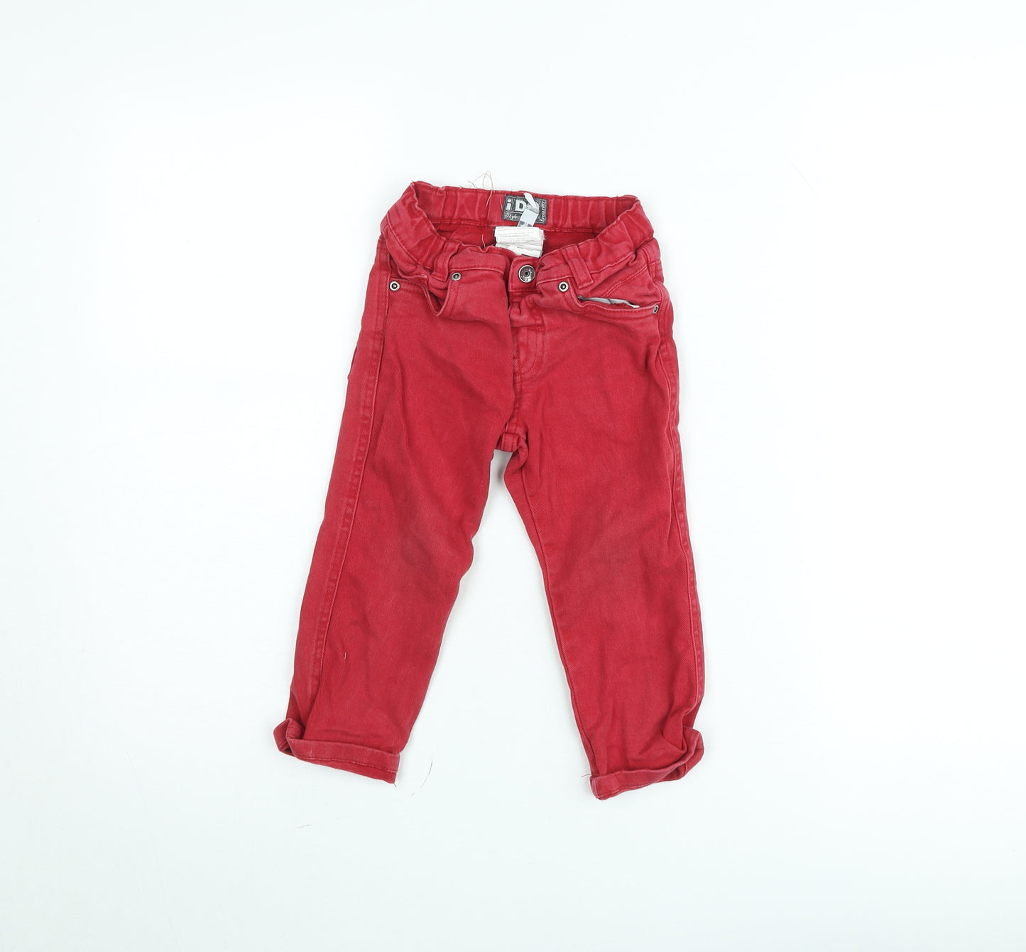 iDO Boys Red Cotton Chino Trousers 3 Years Adjustable Waist Zip Pocket