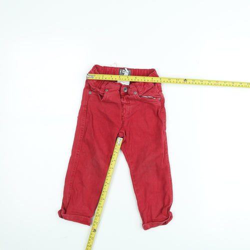 iDO Boys Red Cotton Chino Trousers 3 Years Adjustable Waist Zip Pocket