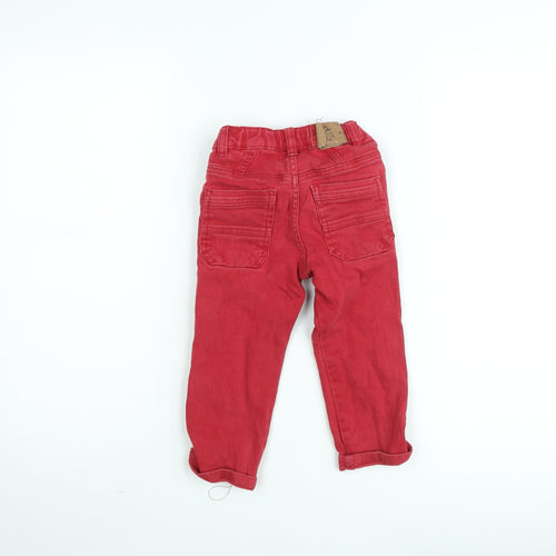 iDO Boys Red Cotton Chino Trousers 3 Years Adjustable Waist Zip Pocket
