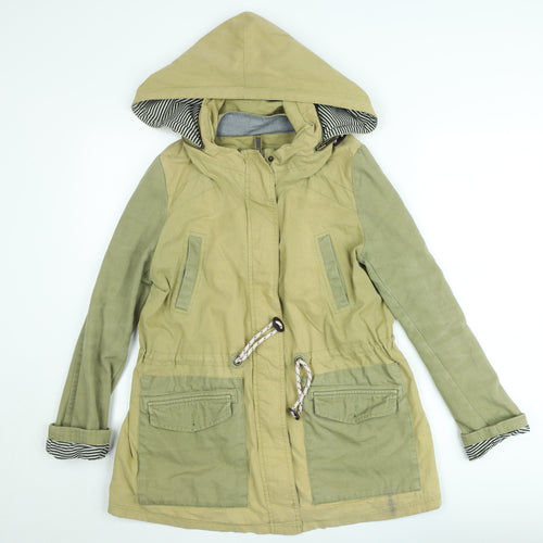 White Stuff Women's Green Cotton Hooded Parka Jacket Size 10
