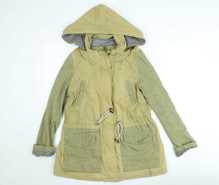 White Stuff Women's Green Cotton Hooded Parka Jacket Size 10