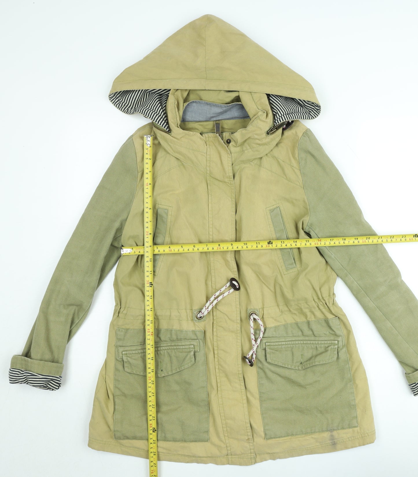 White Stuff Women's Green Cotton Hooded Parka Jacket Size 10