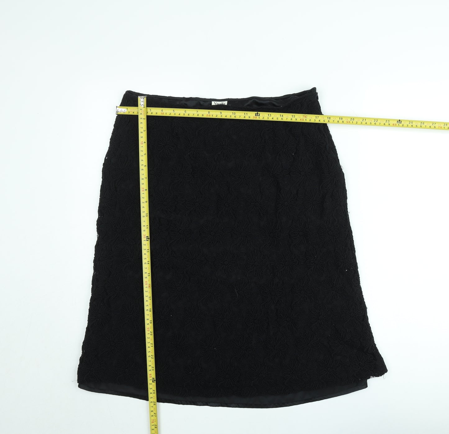 Viyella Women Black Lace Pencil Skirt Size 16 Knee Length