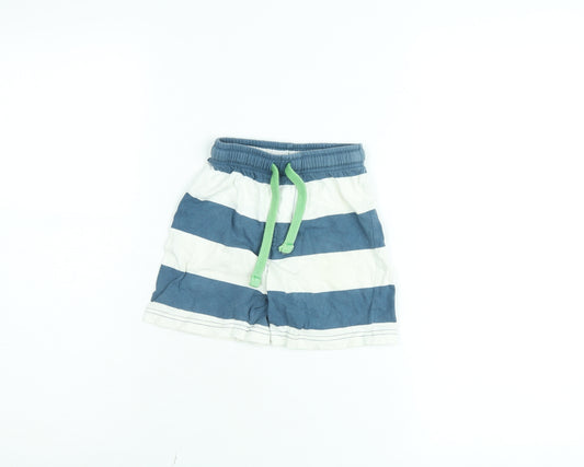 Next Boys Blue Striped Cotton Swim Shorts 2-3 Years with Drawstring Waist