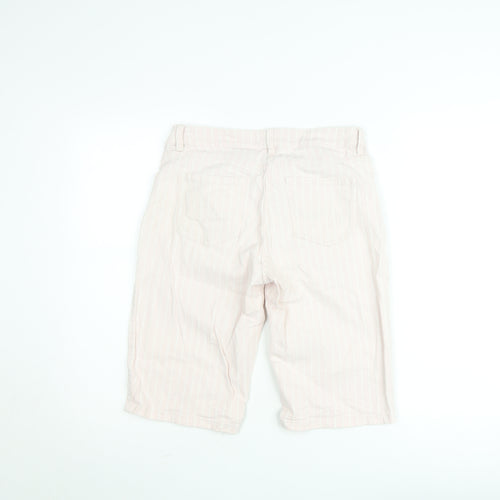 Next Women's Pink Striped Knee Bermuda Shorts Size 12 Mid Rise Cotton