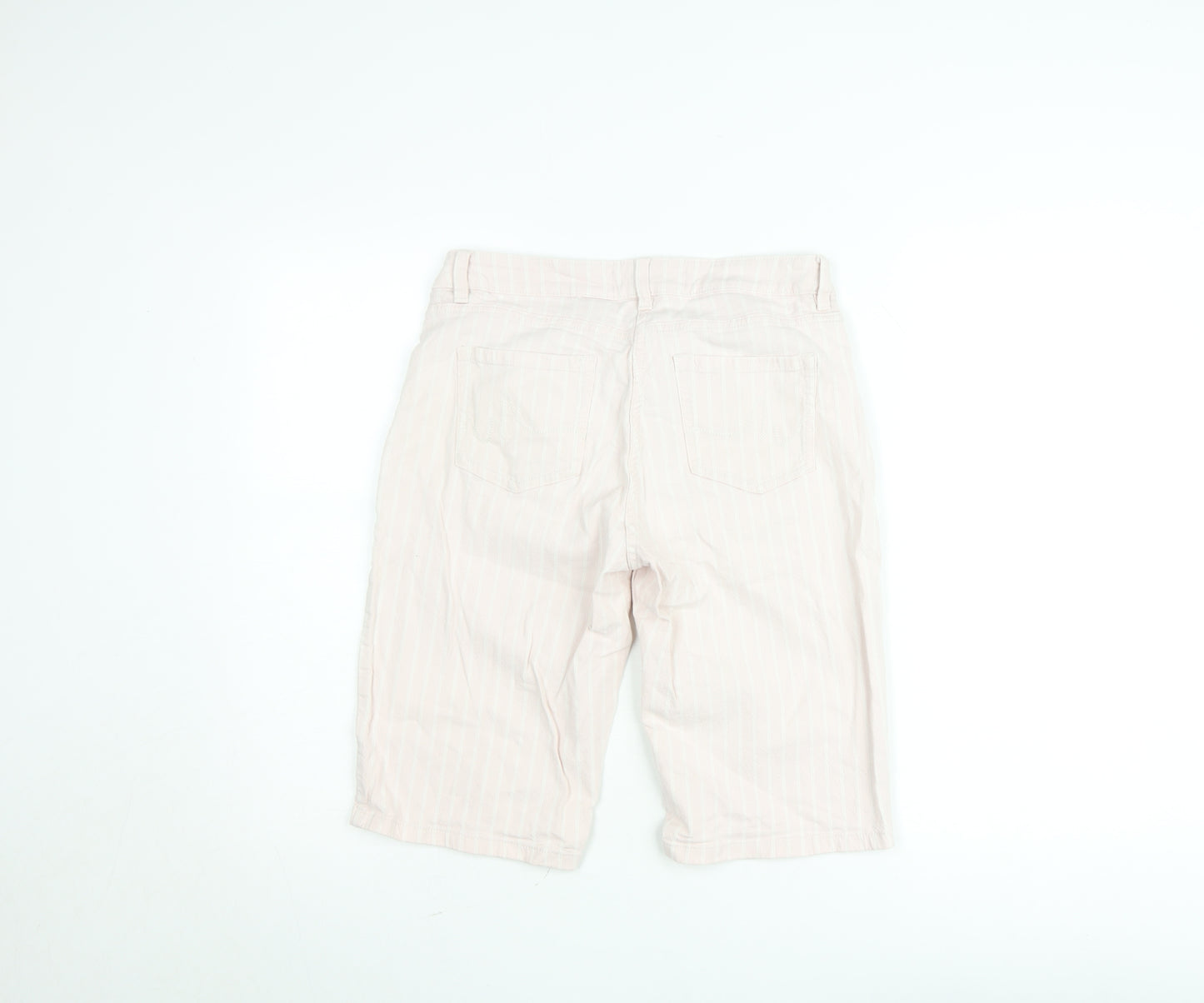 Next Women's Pink Striped Knee Bermuda Shorts Size 12 Mid Rise Cotton