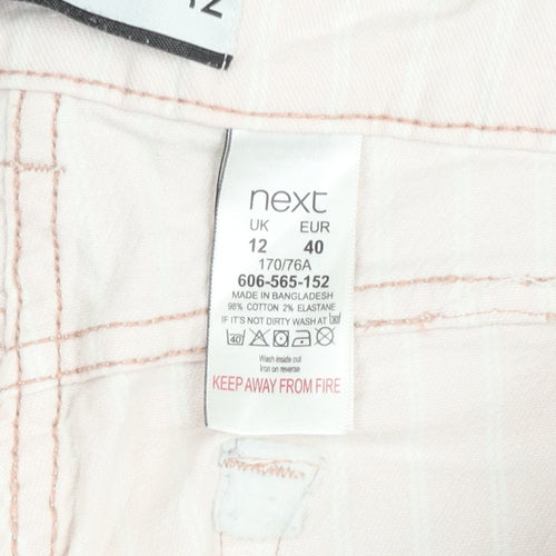 Next Women's Pink Striped Knee Bermuda Shorts Size 12 Mid Rise Cotton