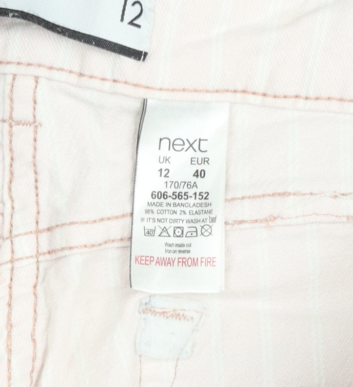 Next Women's Pink Striped Knee Bermuda Shorts Size 12 Mid Rise Cotton