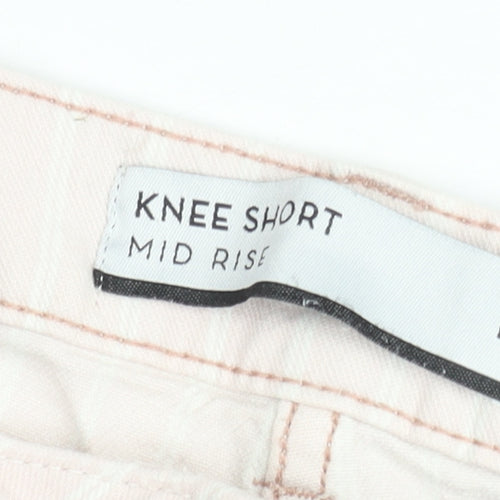 Next Women's Pink Striped Knee Bermuda Shorts Size 12 Mid Rise Cotton