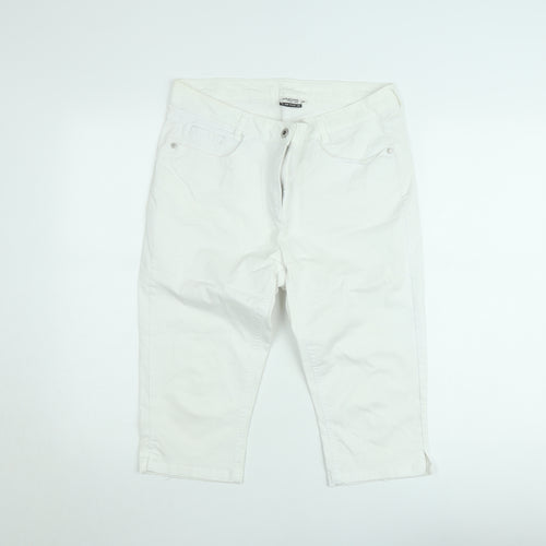 Odyssee Womens White Cotton Stretch Capri Trousers Size M