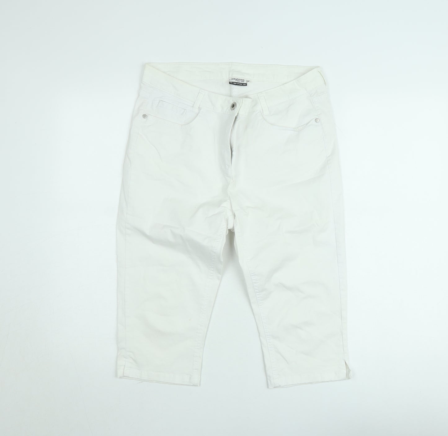 Odyssee Womens White Cotton Stretch Capri Trousers Size M