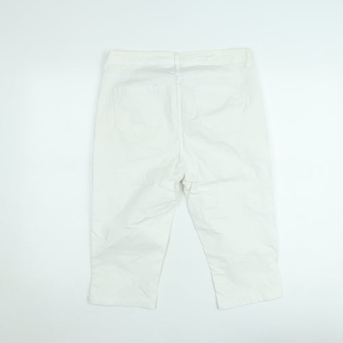 Odyssee Womens White Cotton Stretch Capri Trousers Size M