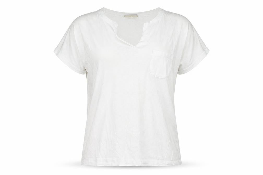 Front view of FREE/QUENT Women's White Basic V-Neck Short Sleeve T-Shirt M