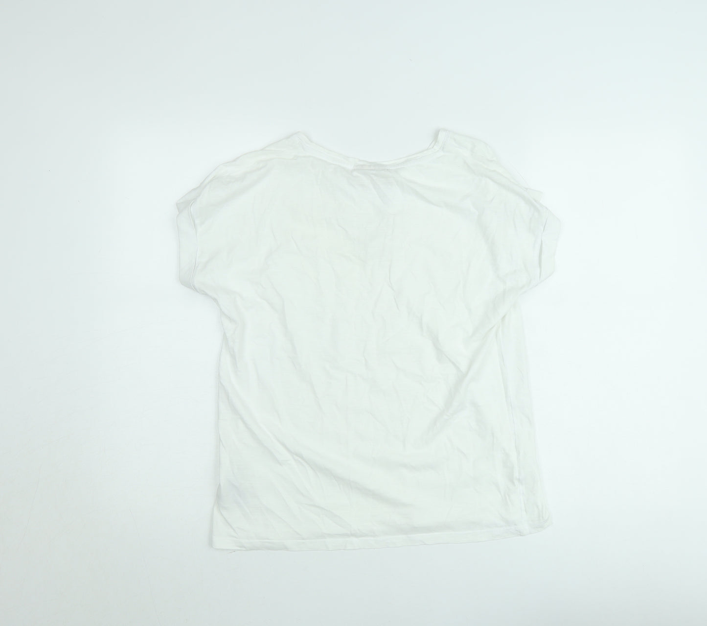 FREE/QUENT Women's White Basic V-Neck Short Sleeve T-Shirt M