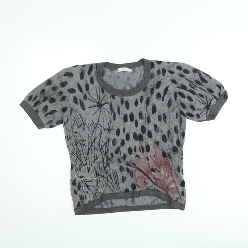 Christina Womens Grey Floral Wool Knit Cropped T-Shirt XL