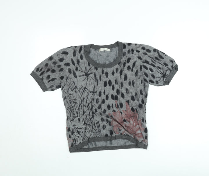 Christina Womens Grey Floral Wool Knit Cropped T-Shirt XL